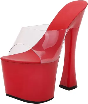 Stool 18CM/7.09IN Women Fashion Sexy Catwalk Large Size high Block Heel Sandal Court Shoes Ladies High Heels Sexy Pole Dancer Stripper Heel Stiletto Party Sandals