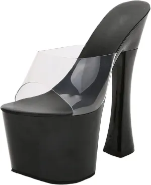 Stool 18CM/7.09IN Women Fashion Sexy Catwalk Large Size high Block Heel Sandal Court Shoes Ladies High Heels Sexy Pole Dancer Stripper Heel Stiletto Party Sandals