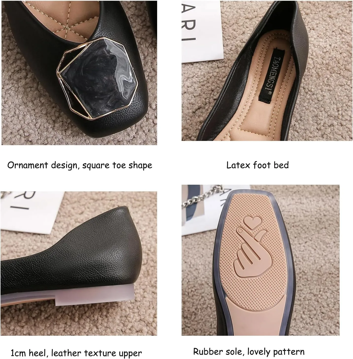 Stratuxx Kaze Women's Ballet Flats Square Toe Comfortable Office Work Shoes Flat Loafer Slip On Walking Driving Shoes