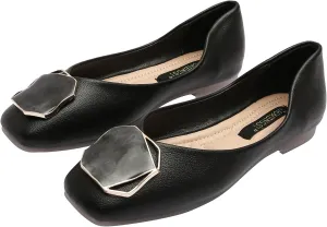 Stratuxx Kaze Women's Ballet Flats Square Toe Comfortable Office Work Shoes Flat Loafer Slip On Walking Driving Shoes