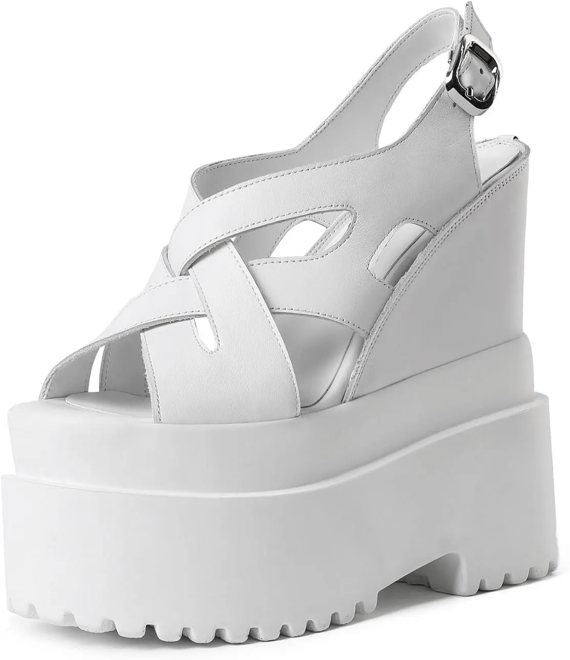 Summer New Retro Super High Wedges Heels Platform Peep Toe Cross-tied Buckle Strap Genuine Leather Women Gladiator Sandals 240306