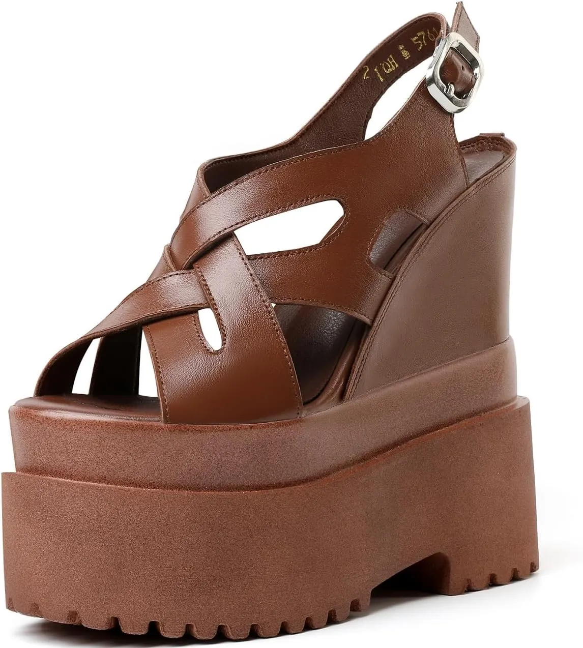 Summer New Retro Super High Wedges Heels Platform Peep Toe Cross-tied Buckle Strap Genuine Leather Women Gladiator Sandals 240306