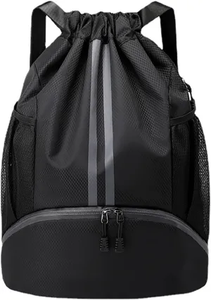 Swim Bag Drawstring Backpack with Wet Pocket Shoe Warehouse String Bag Sackpack for Beach Swimming Pool Gym Sports (Black)