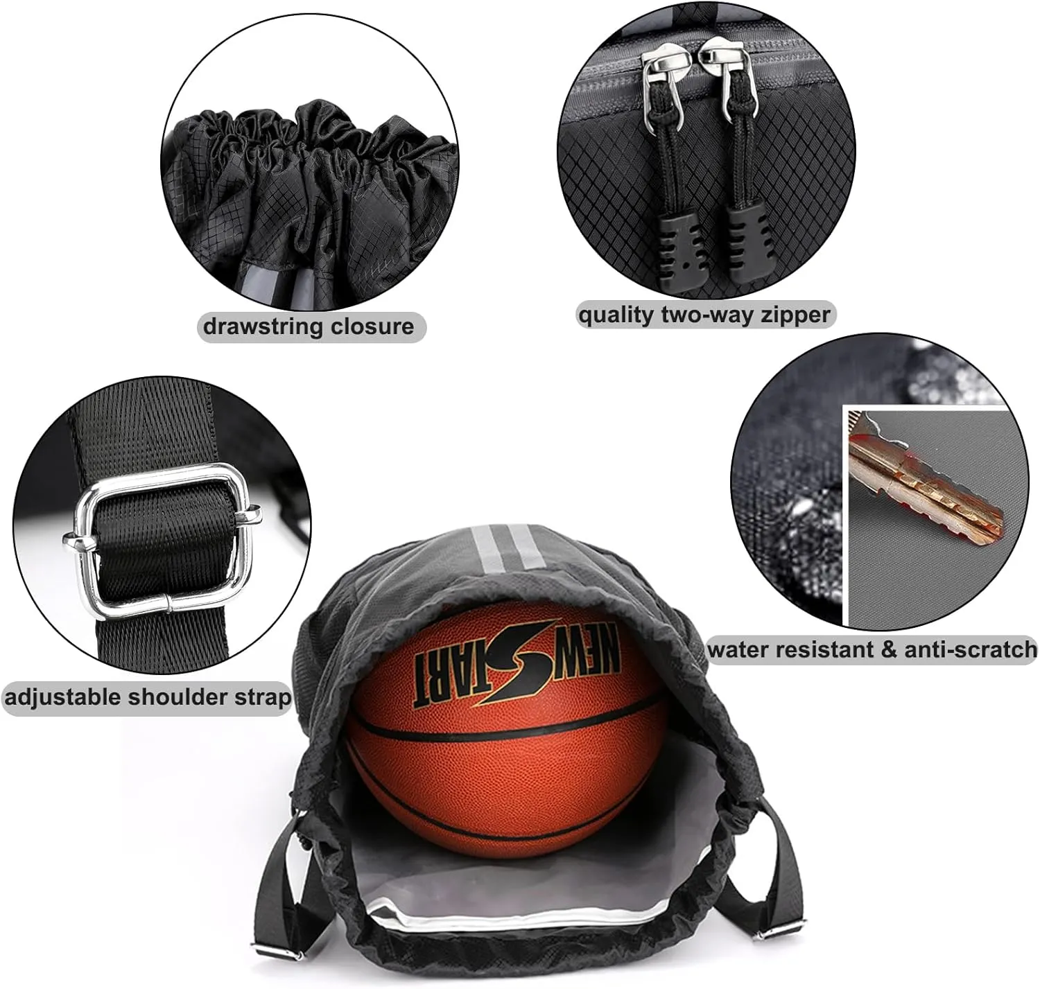 Swim Bag Drawstring Backpack with Wet Pocket Shoe Warehouse String Bag Sackpack for Beach Swimming Pool Gym Sports (Black)