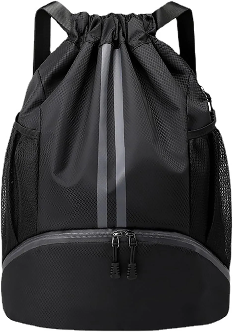 Swim Bag Drawstring Backpack with Wet Pocket Shoe Warehouse String Bag Sackpack for Beach Swimming Pool Gym Sports (Black)