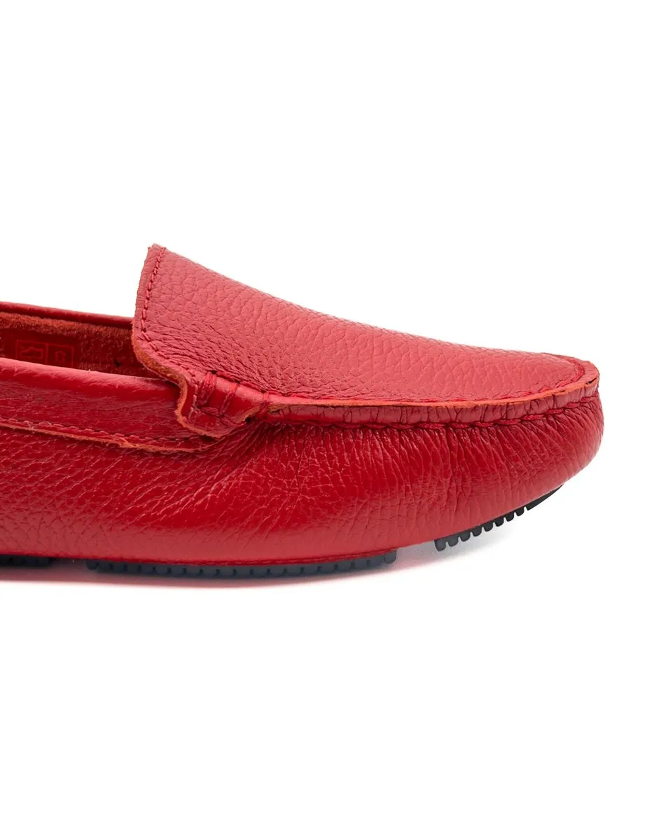 T-Likya Red Genuine Leather Loafer Shoes for Women