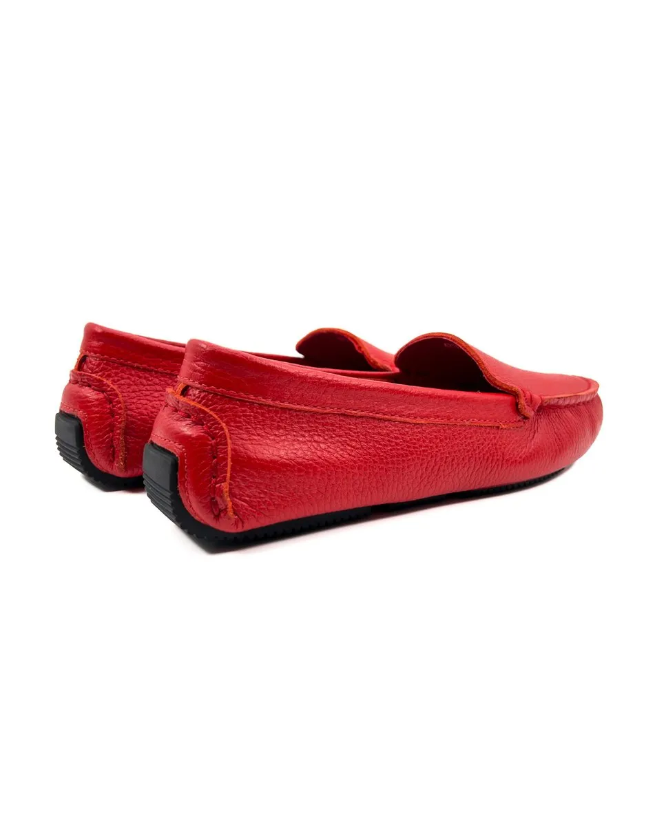 T-Likya Red Genuine Leather Loafer Shoes for Women
