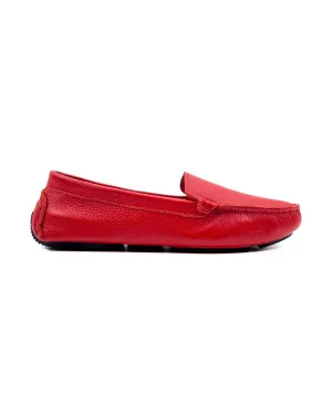 T-Likya Red Genuine Leather Loafer Shoes for Women