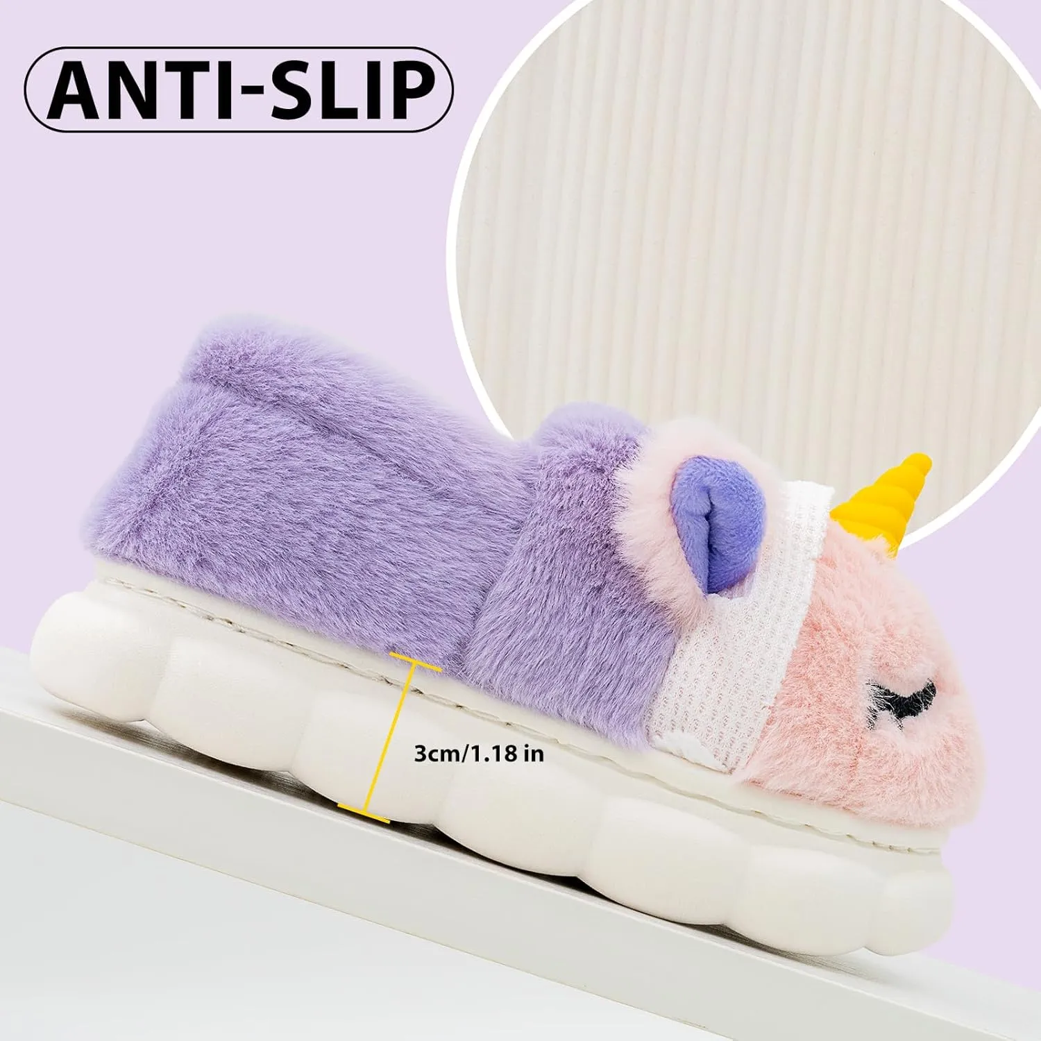 techcity Toddler Boys Girls Fuzzy Fluffy Slippers Cute 3D Unicorn Bunny Warm Shoes Winter House Home Indoor Outdoor Plush Fur Slipper Shoes