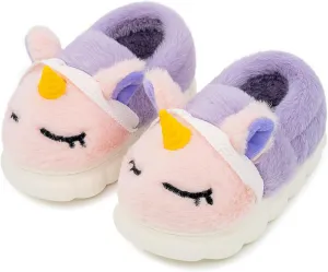 techcity Toddler Boys Girls Fuzzy Fluffy Slippers Cute 3D Unicorn Bunny Warm Shoes Winter House Home Indoor Outdoor Plush Fur Slipper Shoes
