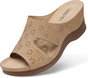 TEMOFON Women Wedge Sandals Dressy: Soft Leather Sandal, Rubber Sole, Comfortable Walking, Casual Slip on Summer Sandals