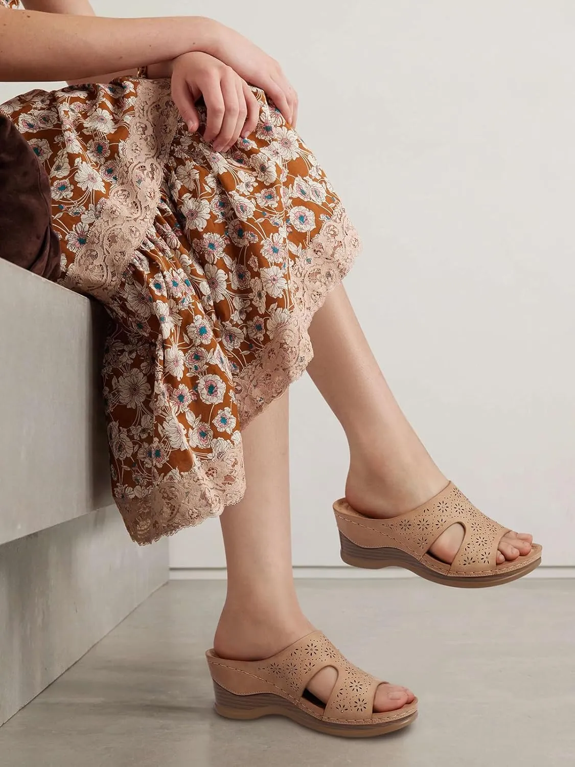 TEMOFON Women Wedge Sandals Dressy: Soft Leather Sandal, Rubber Sole, Comfortable Walking, Casual Slip on Summer Sandals