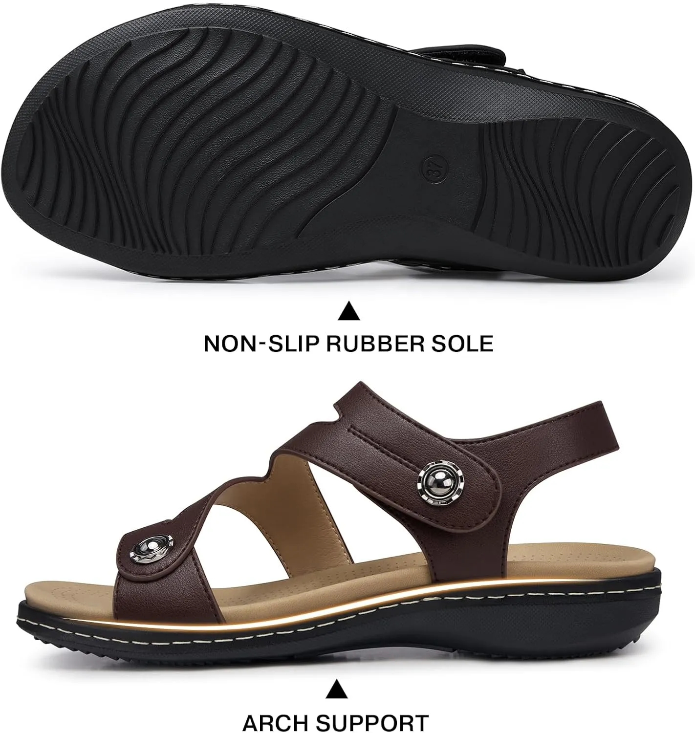 TEMOFON Womens Sandals Dressy Summer: Open Toe Comfortable Walking Flat - Arch Support Flat Sandals Size 5-11