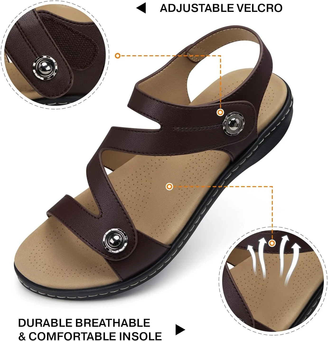 TEMOFON Womens Sandals Dressy Summer: Open Toe Comfortable Walking Flat - Arch Support Flat Sandals Size 5-11