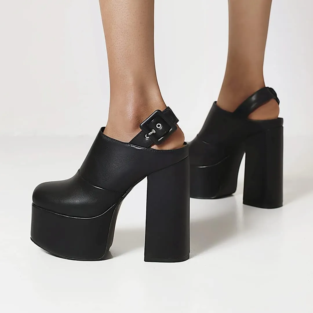 THESHY Women's Platform Chunky High Heel Pumps Round Toe Buckle Up Wedge Fashion Pumps Shoes for Women
