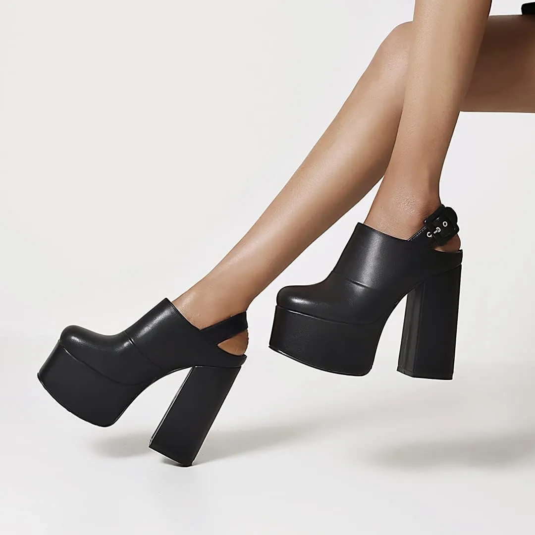 THESHY Women's Platform Chunky High Heel Pumps Round Toe Buckle Up Wedge Fashion Pumps Shoes for Women
