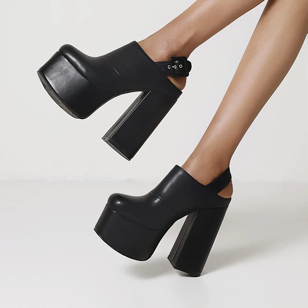 THESHY Women's Platform Chunky High Heel Pumps Round Toe Buckle Up Wedge Fashion Pumps Shoes for Women