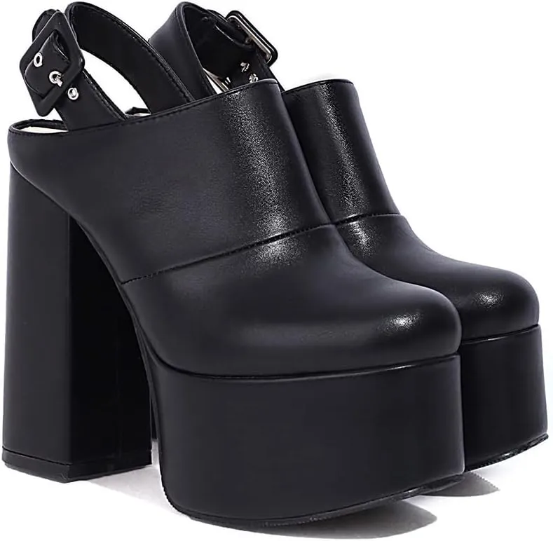 THESHY Women's Platform Chunky High Heel Pumps Round Toe Buckle Up Wedge Fashion Pumps Shoes for Women
