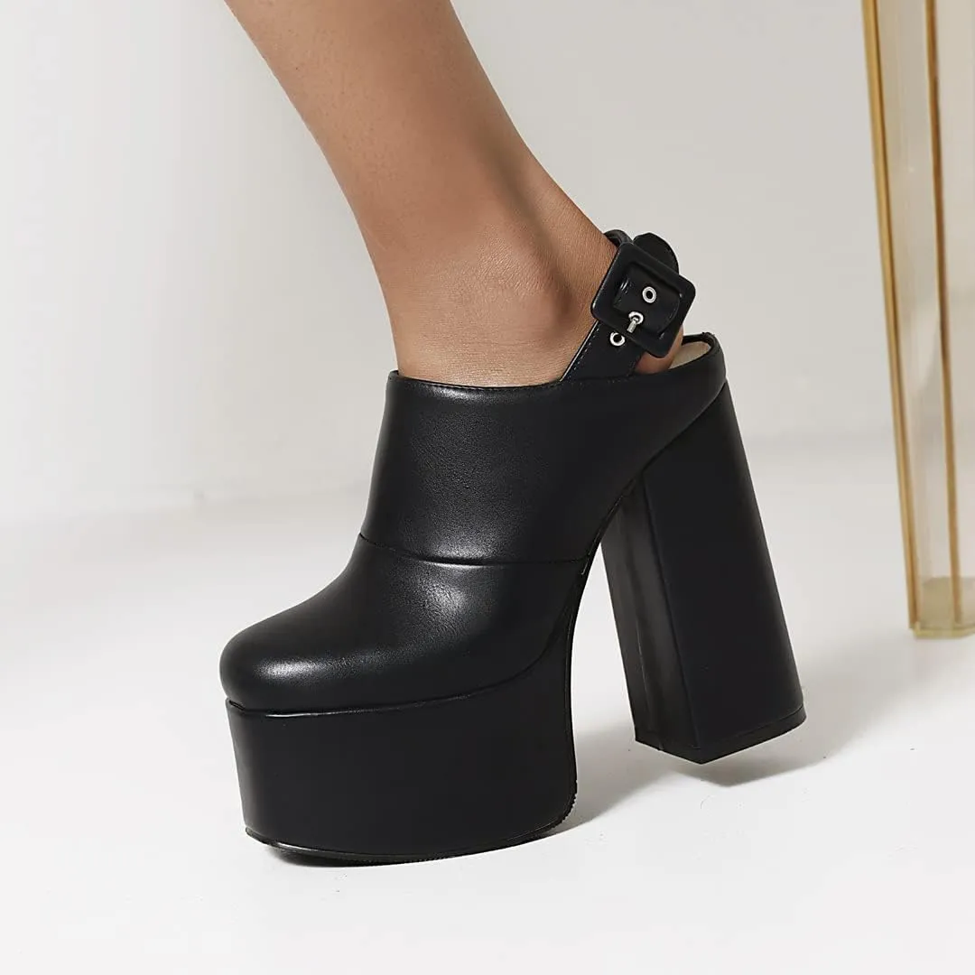 THESHY Women's Platform Chunky High Heel Pumps Round Toe Buckle Up Wedge Fashion Pumps Shoes for Women