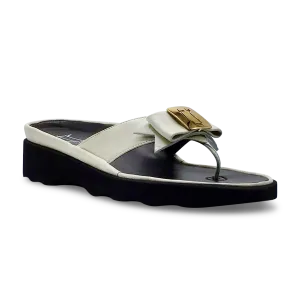 Thierry Rabotin Women's Kristen 1330 White Taffetas Leather and Gold Button
