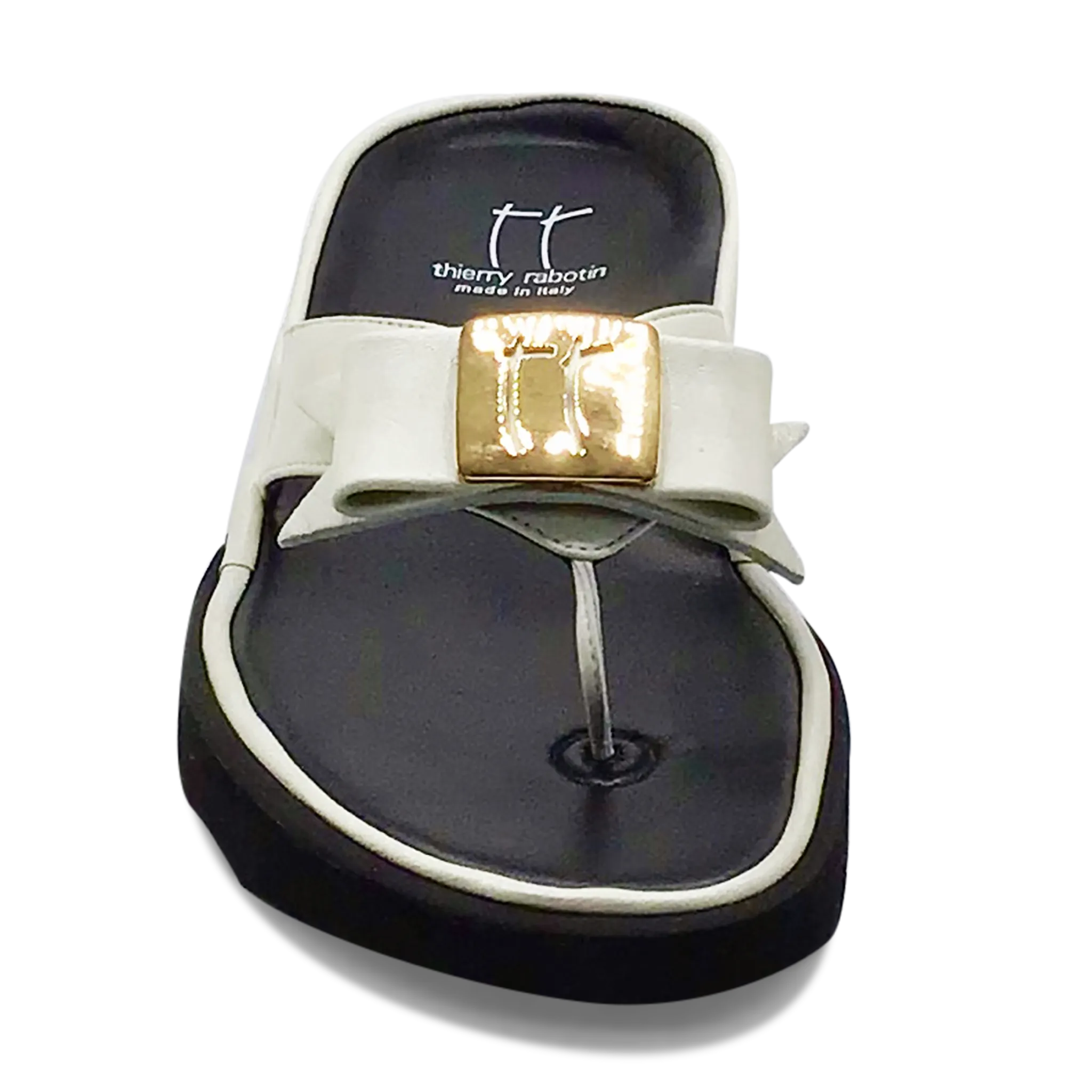 Thierry Rabotin Women's Kristen 1330 White Taffetas Leather and Gold Button
