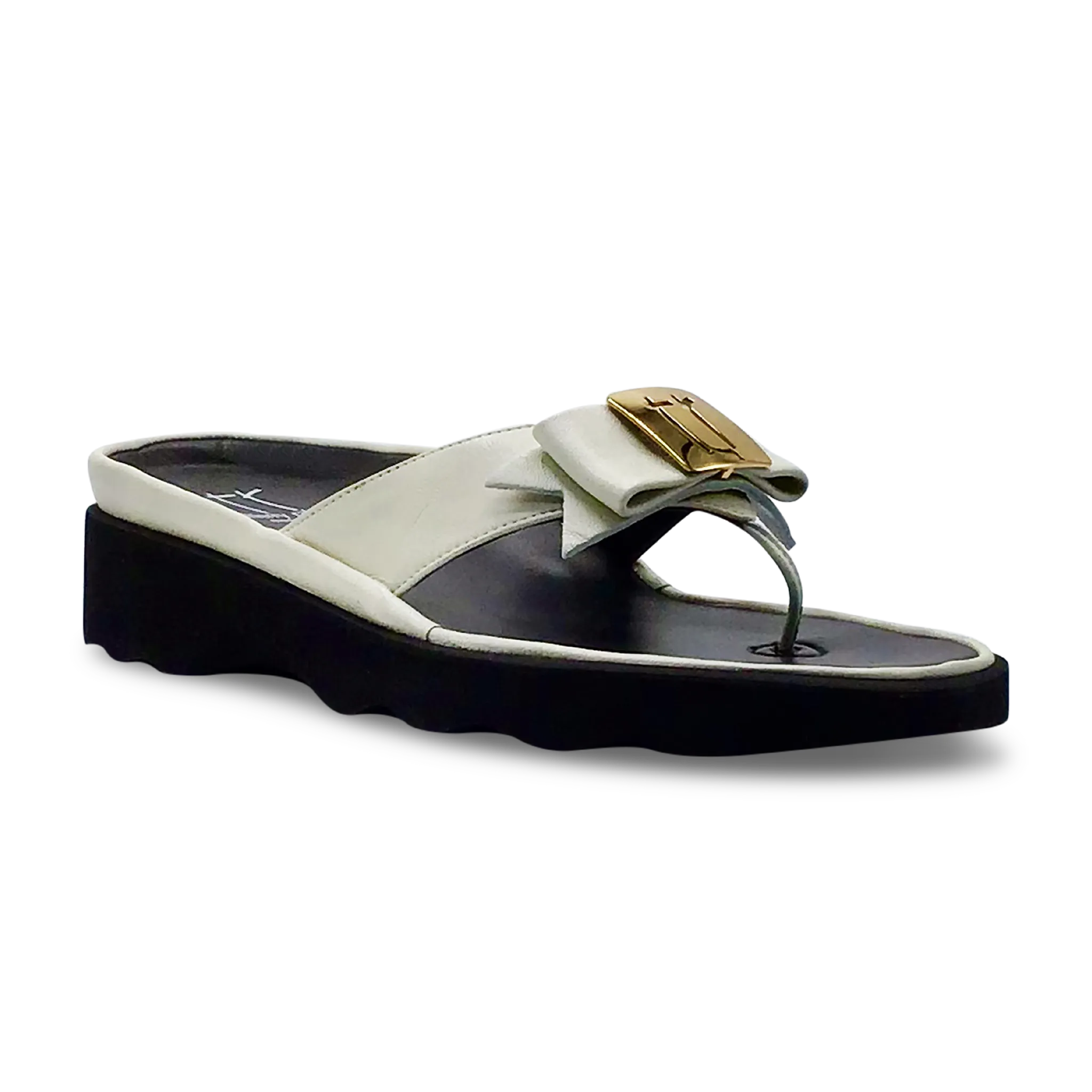 Thierry Rabotin Women's Kristen 1330 White Taffetas Leather and Gold Button