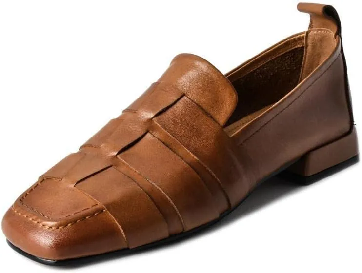 TinaCus Handmade Women's Soft Leather Square Toe Braided Style Slip On Loafers Flats Shoes