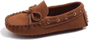 Toddler Boys Girls Loafer Shoes Soft Suede Leather Slip On Moccasin Flat Boat Dress Shoes School Daily Walking Shoes