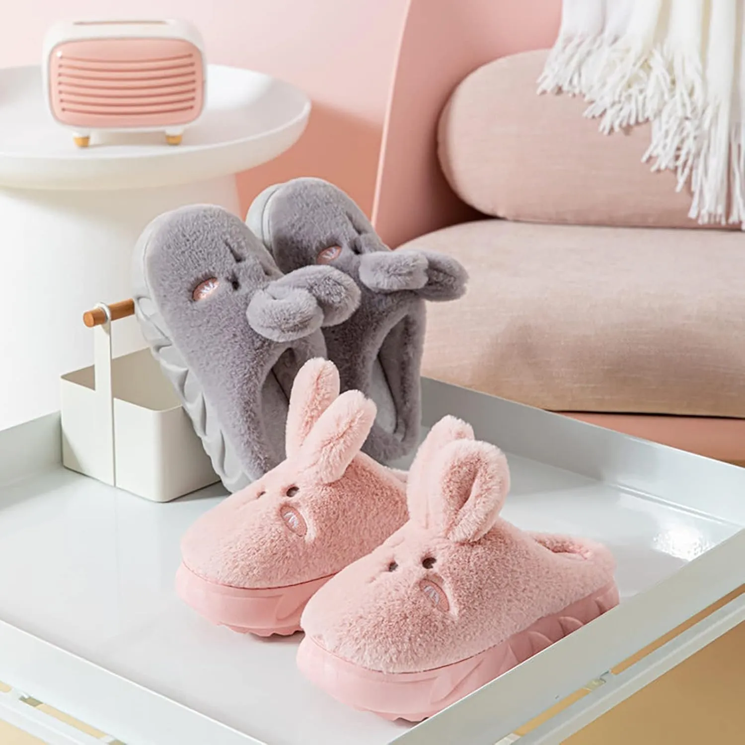 Toddler House Slippers Cute Rabbit Ears Warm Memory Foam Casual Shoes Indoor and Outdoor Non-Slip Cozy Slippers