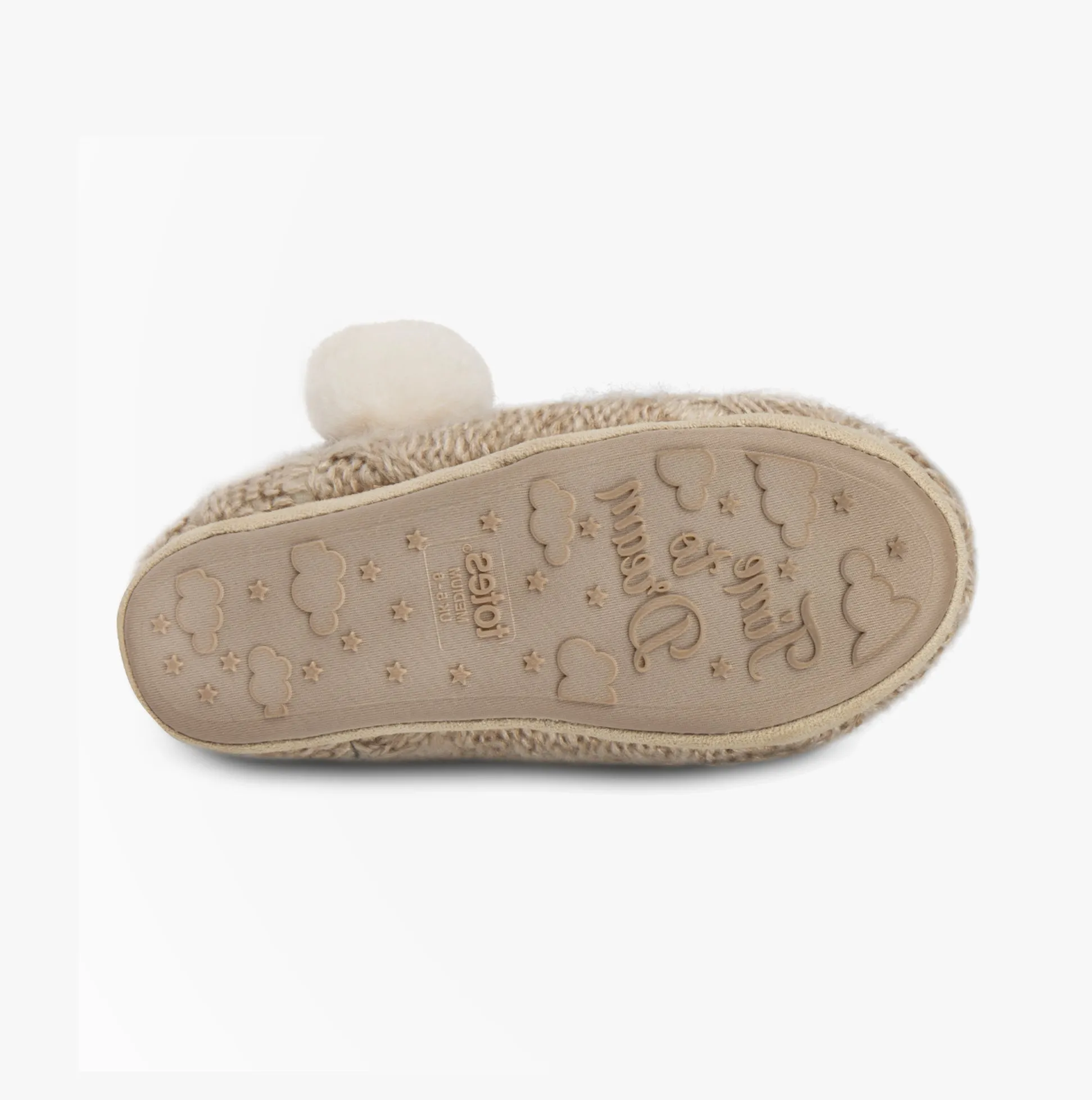 Totes Toasties CABLE BOOT Slippers WITH POM POM Womens Oat