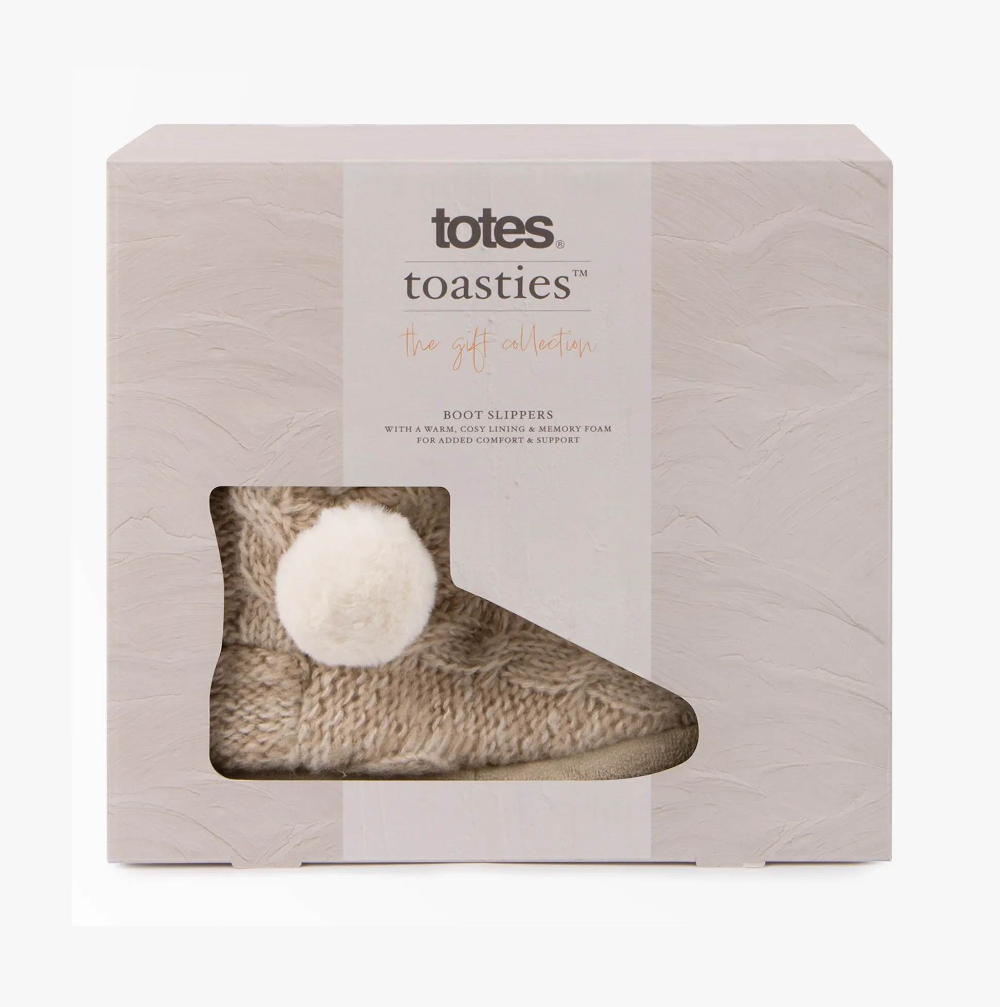 Totes Toasties CABLE BOOT Slippers WITH POM POM Womens Oat
