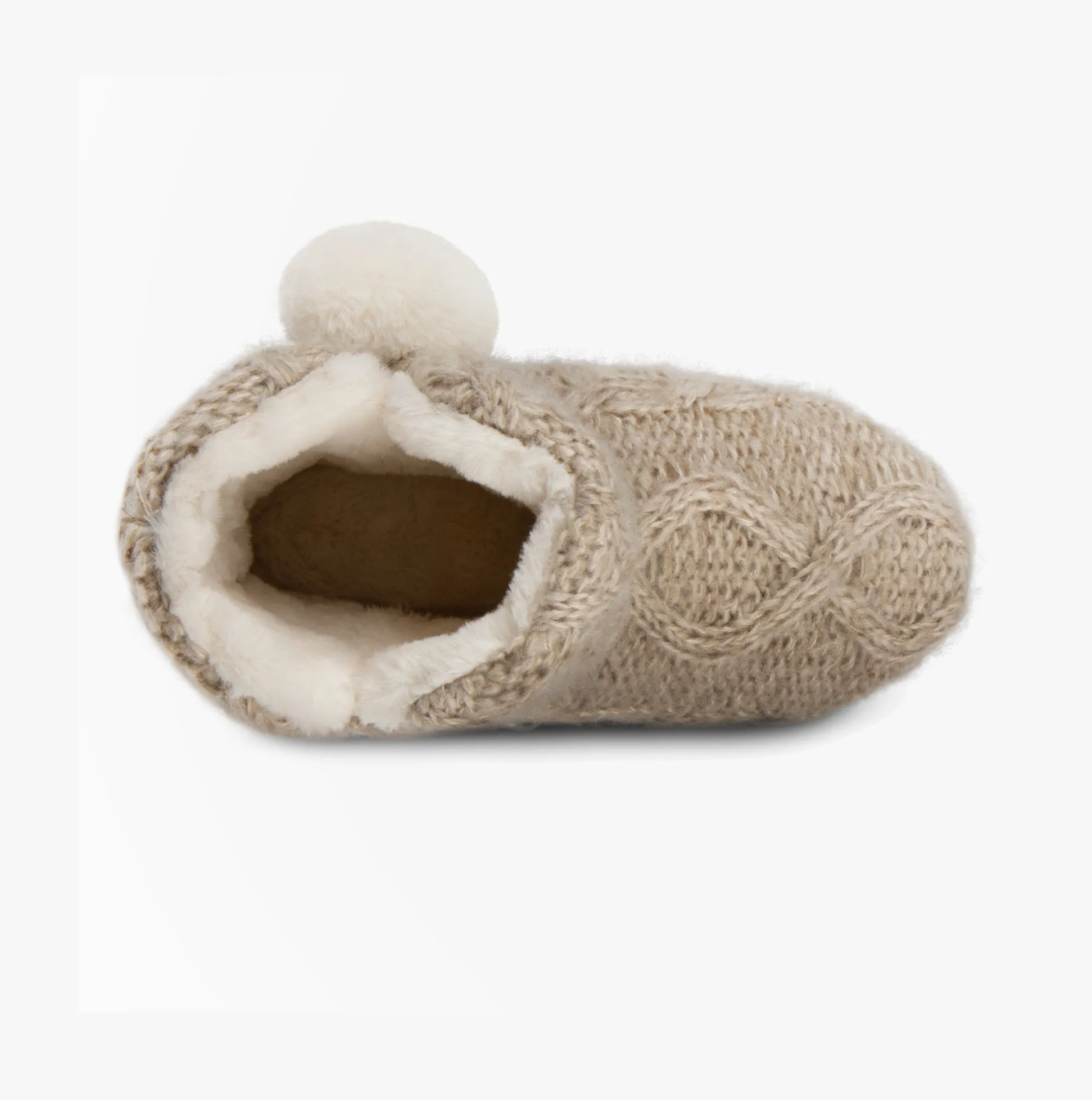 Totes Toasties CABLE BOOT Slippers WITH POM POM Womens Oat