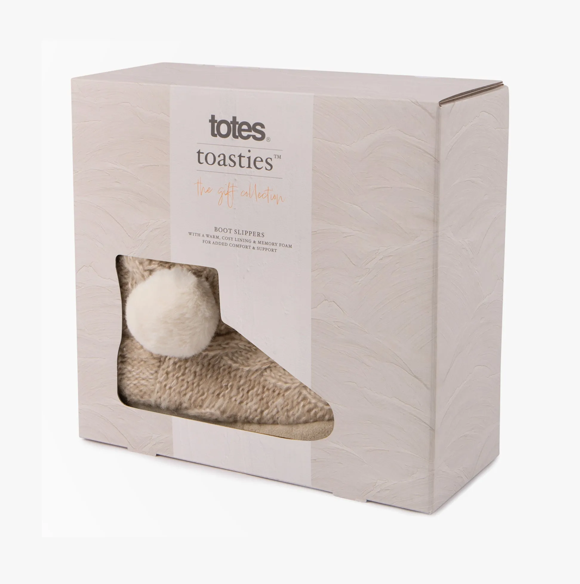 Totes Toasties CABLE BOOT Slippers WITH POM POM Womens Oat