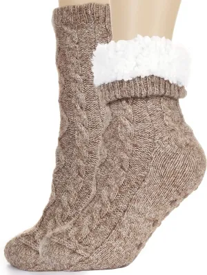 Tough Land Slipper Socks for Women with Grippers Non Slip, Sherpa Lined Slipper Socks