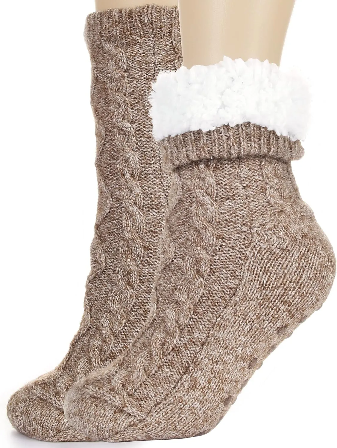 Tough Land Slipper Socks for Women with Grippers Non Slip, Sherpa Lined Slipper Socks