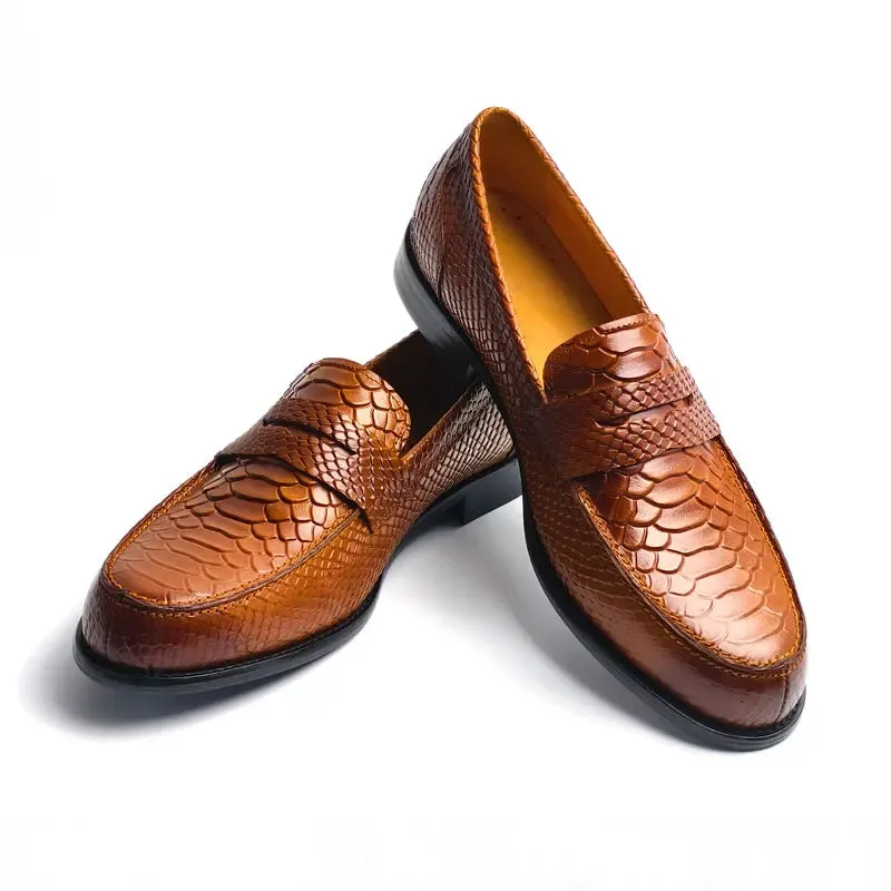 TREKHE | Essential Snake-Pattern Loafer – Genuine Cowhide Leather, Lightweight & Breathable