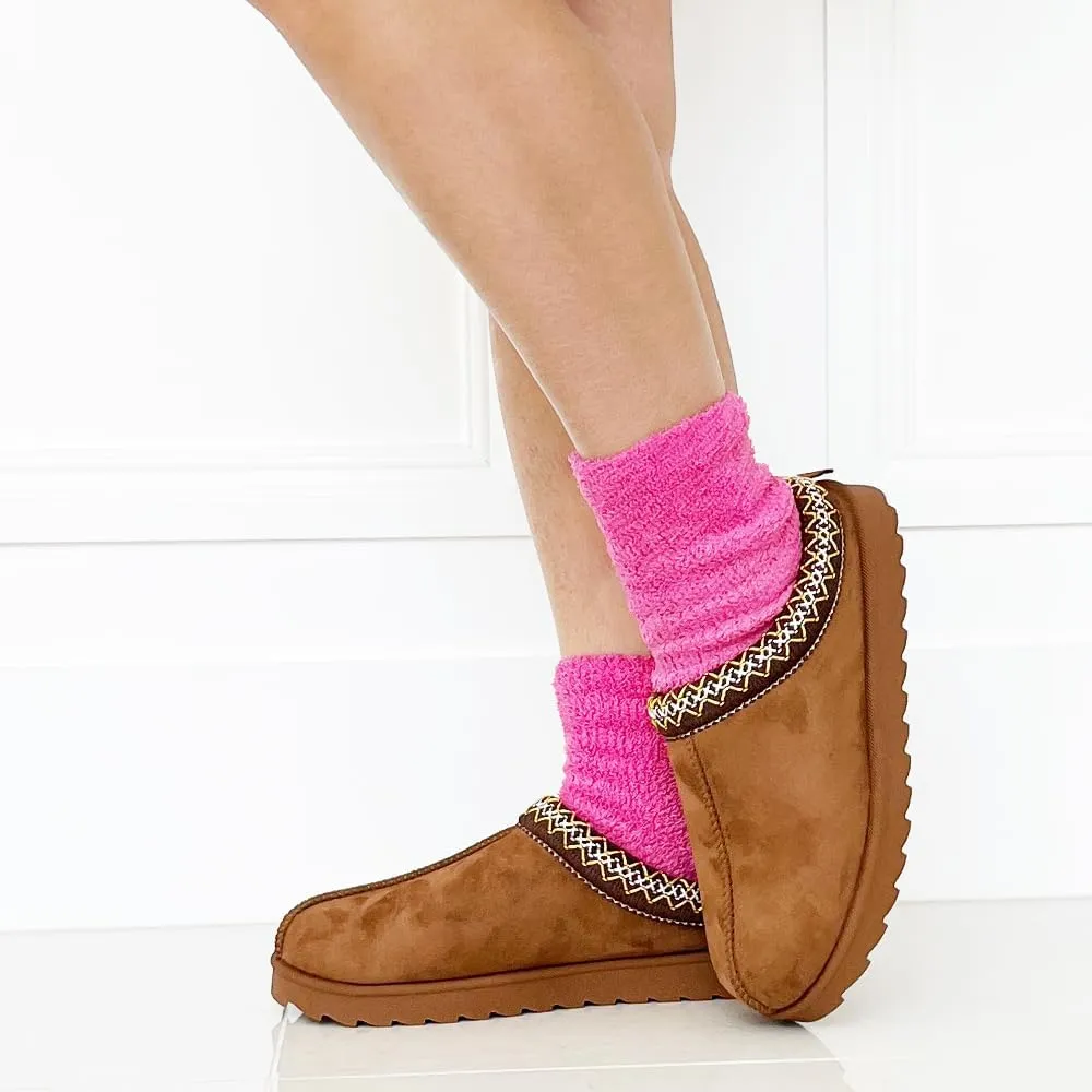 TRENDSUP Women's Platform Slippers, Suede Short Ankle Boots, Fur Fleece Lined, Slip-on, Durable for Indoor and Outdoor, Warm and Fuzzy