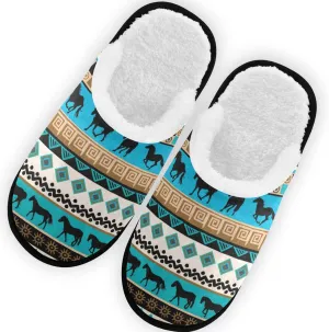 Tribal Ethnic with Horses Slippers for Women Men, Memory Foam House Slippers, Non-Slip Indoor Outdoor Winter Bedroom Shoes