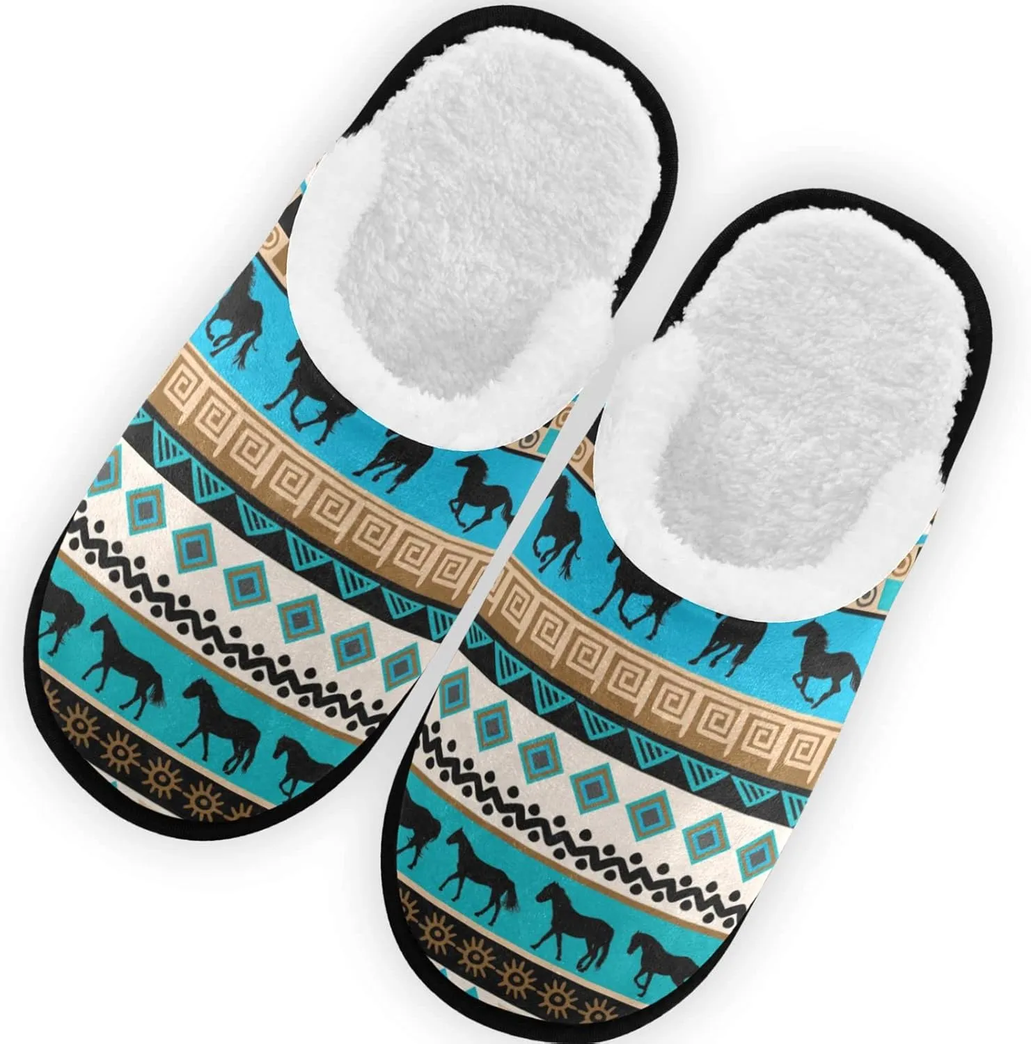 Tribal Ethnic with Horses Slippers for Women Men, Memory Foam House Slippers, Non-Slip Indoor Outdoor Winter Bedroom Shoes