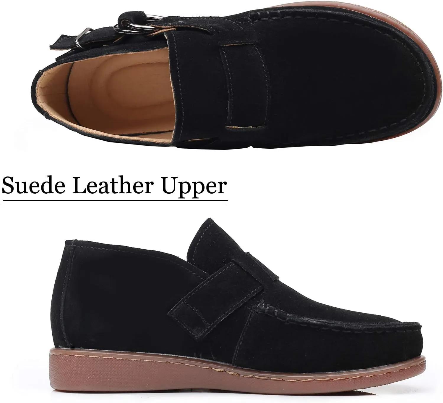 Trsorini Women Walking Shoes Half-Boots Fashion Comfort Suede Slip on Sneaker Casual Shoes for Lady Buckle Strap Adjustable Flat Shoes