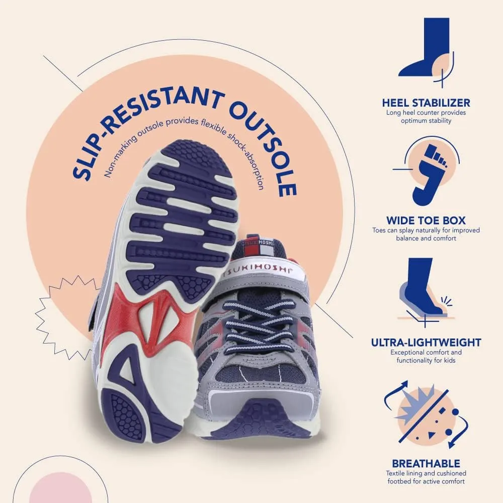 TSUKIHOSHI Storm Kids Shoes - Strap-Closure Machine-Washable Kids Sneakers with Wide Toe Box and Slip-Resistant, Non-Marking Outsoles