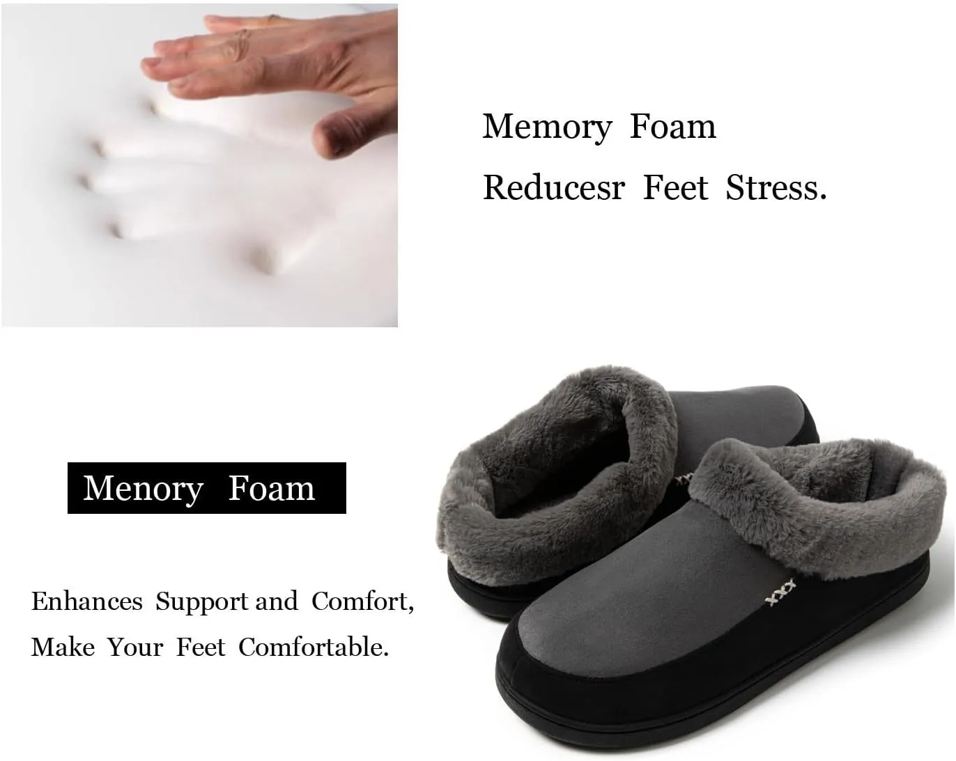 Two-Tone Memory Foam Fuzzy House Slippers for Women Indoor and Outdoor Slip on Shoes for Men