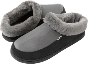 Two-Tone Memory Foam Fuzzy House Slippers for Women Indoor and Outdoor Slip on Shoes for Men