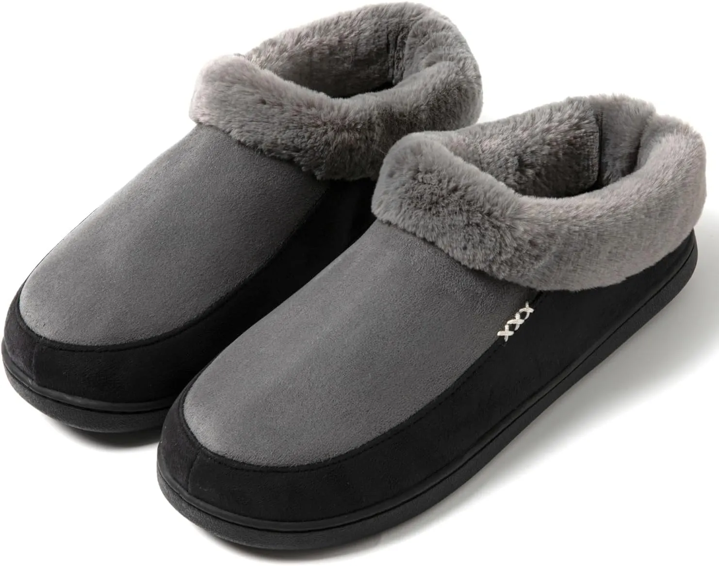 Two-Tone Memory Foam Fuzzy House Slippers for Women Indoor and Outdoor Slip on Shoes for Men