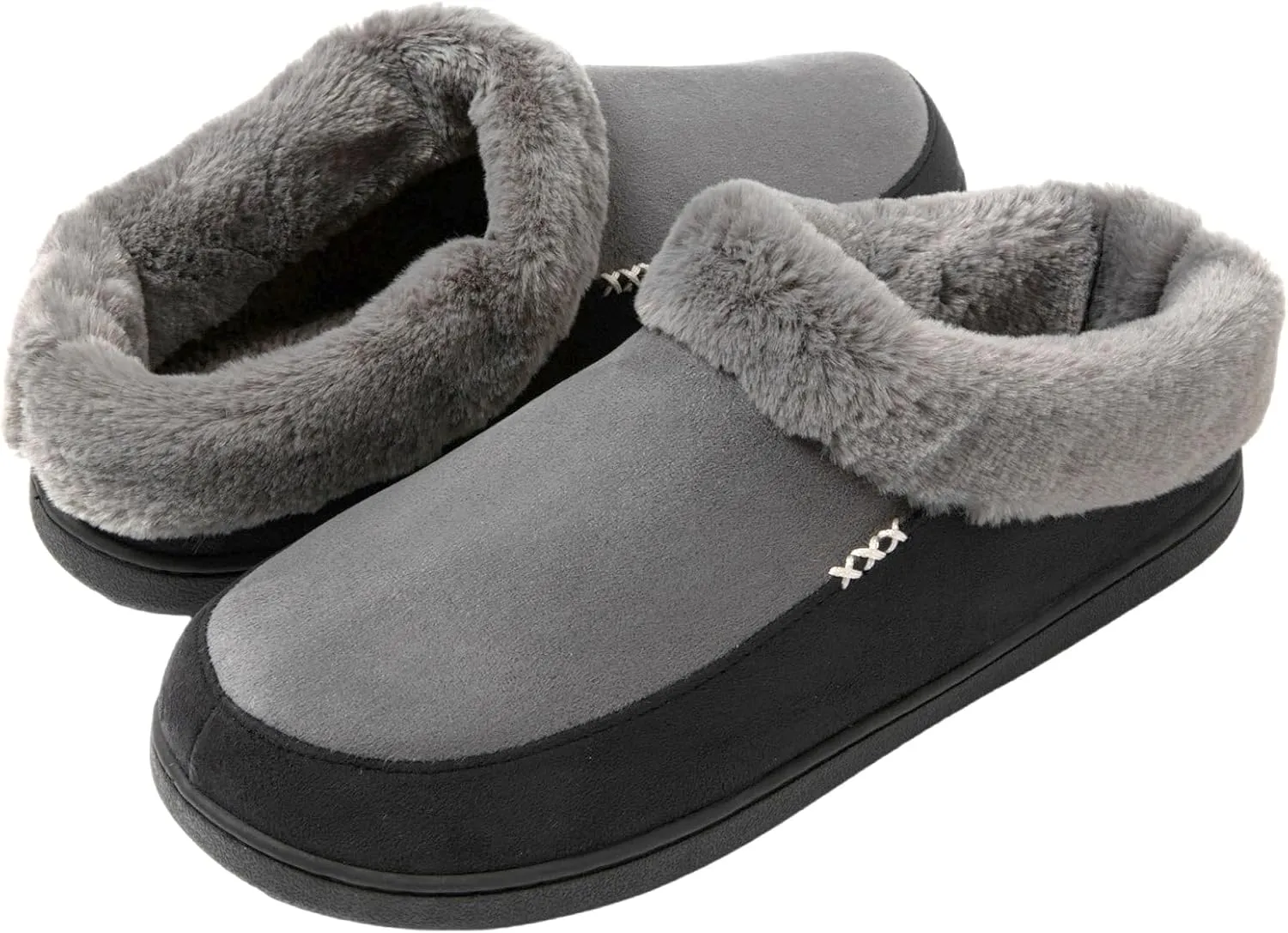 Two-Tone Memory Foam Fuzzy House Slippers for Women Indoor and Outdoor Slip on Shoes for Men
