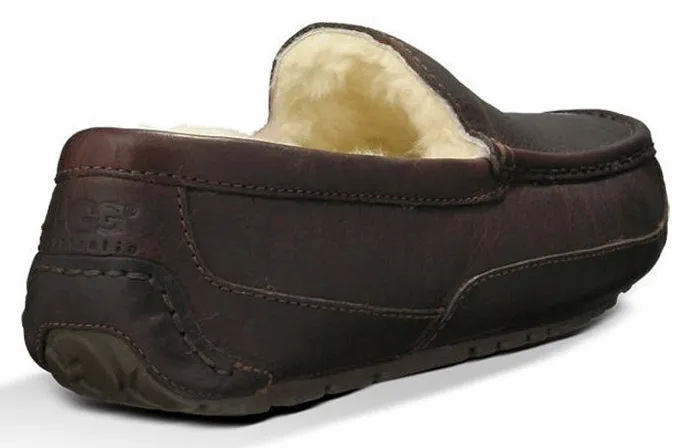 UGG Ascot Brown Leather Mens Indoor/Outdoor Slipper