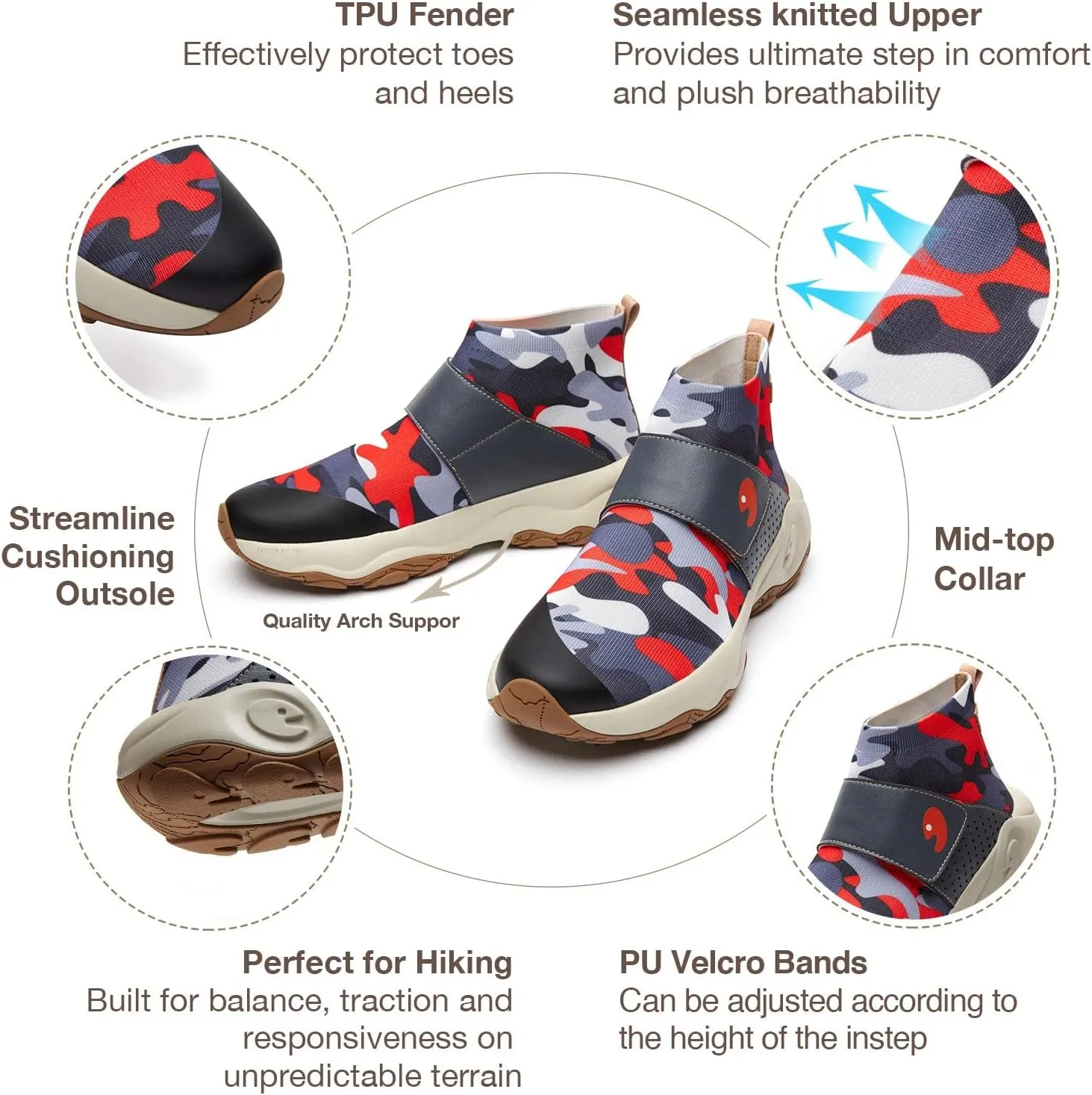 UIN Men's Walking Travel Shoes Slip On Outdoor Non-Slip Lightweight Comfort Hiking Sneaker Cazorla