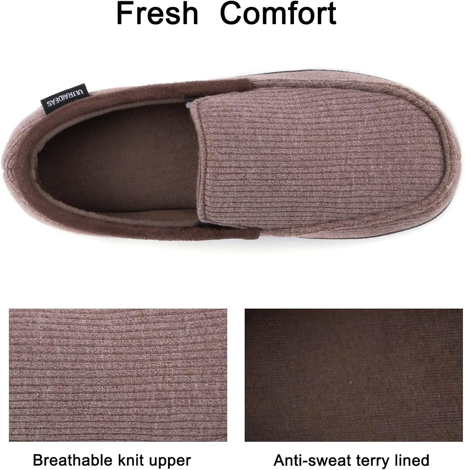 ULTRAIDEAS Men's Carver Slippers Moc Loafer House Shoes Memory Foam