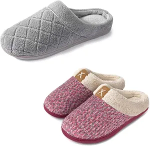 ULTRAIDEAS Women's Indoor Bedroom Slipper with Memory Foam, Gift for Women, Wool-Like House Shoe with Anti-Skid Rubber Sole for Ladies (9-10, Pink&Medium Grey)