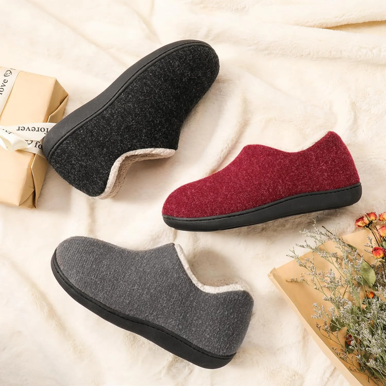 ULTRAIDEAS Women's Indoor Loafer House Slippers with Memory Foam, Ladies Warm Closed Back House Shoes with Non-Slip Outdoor Rubber Sole